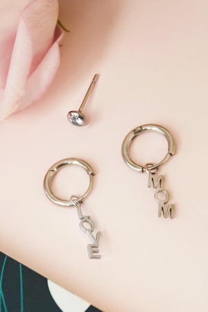 Oorbellen tekst love mom en zirkoon steen zilver Stainless Steel h5 Afbeelding3